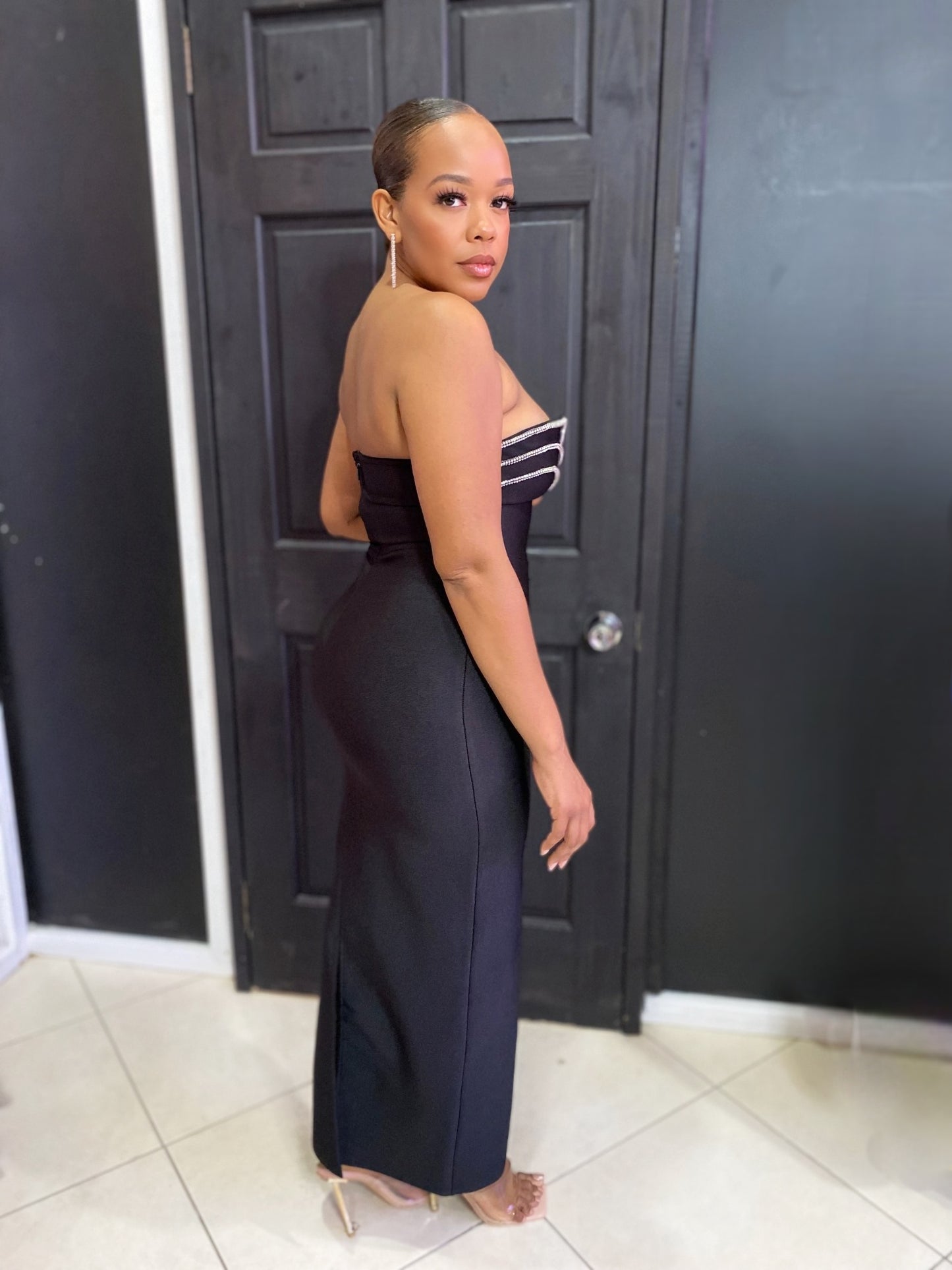 Black Tube Rhinestone Bandage Dress