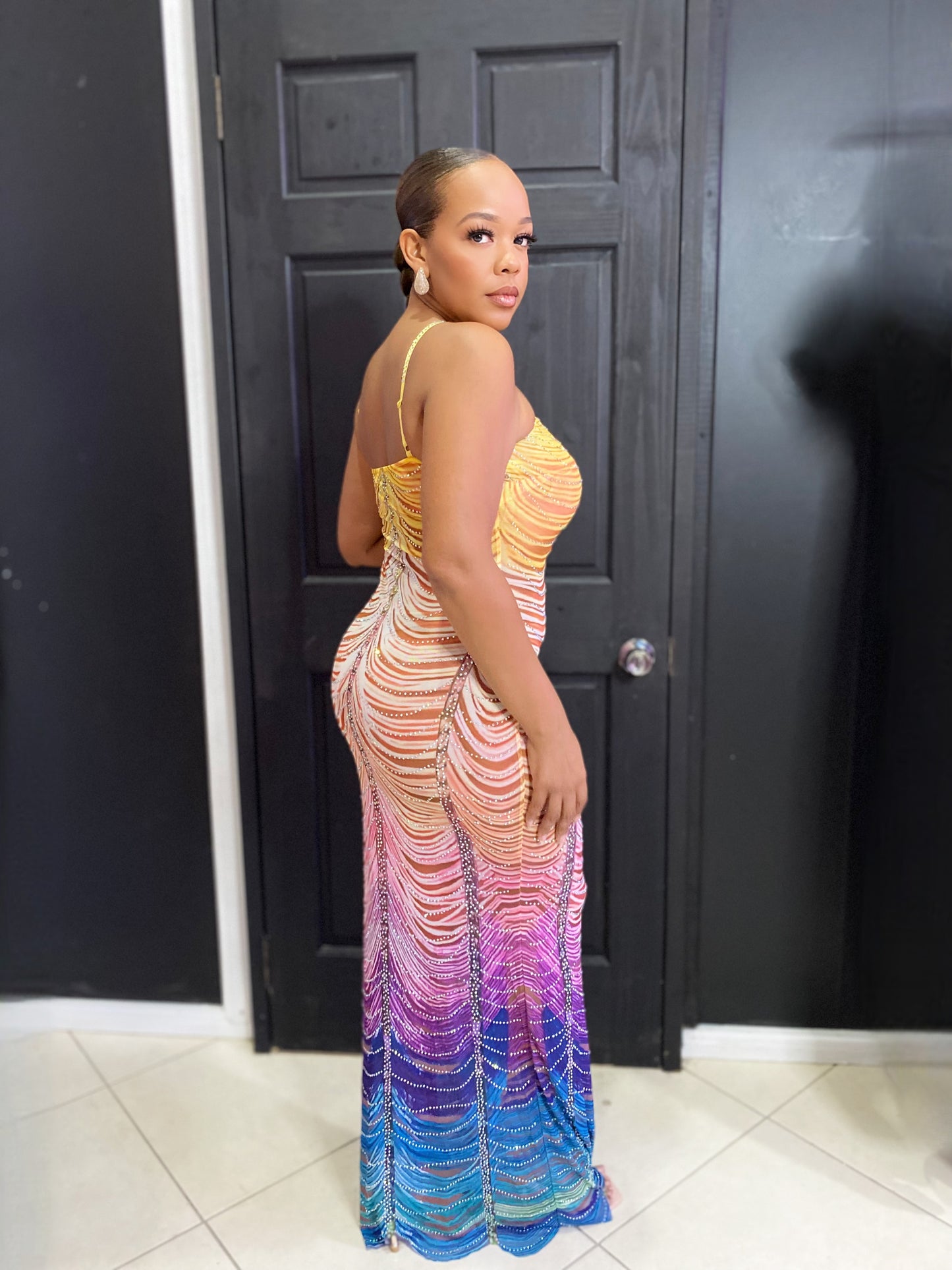 Multi Colored Rhinestone Maxi Dress