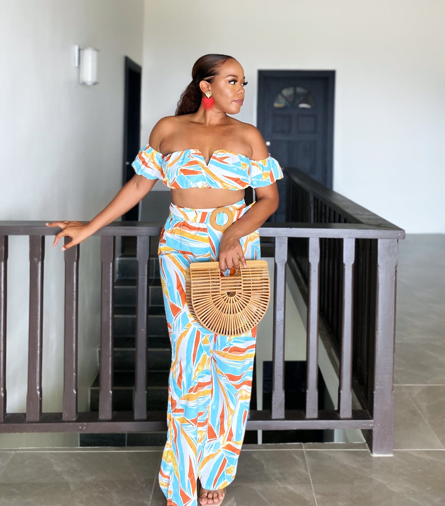 Mixed Print Palazzo Pants Set