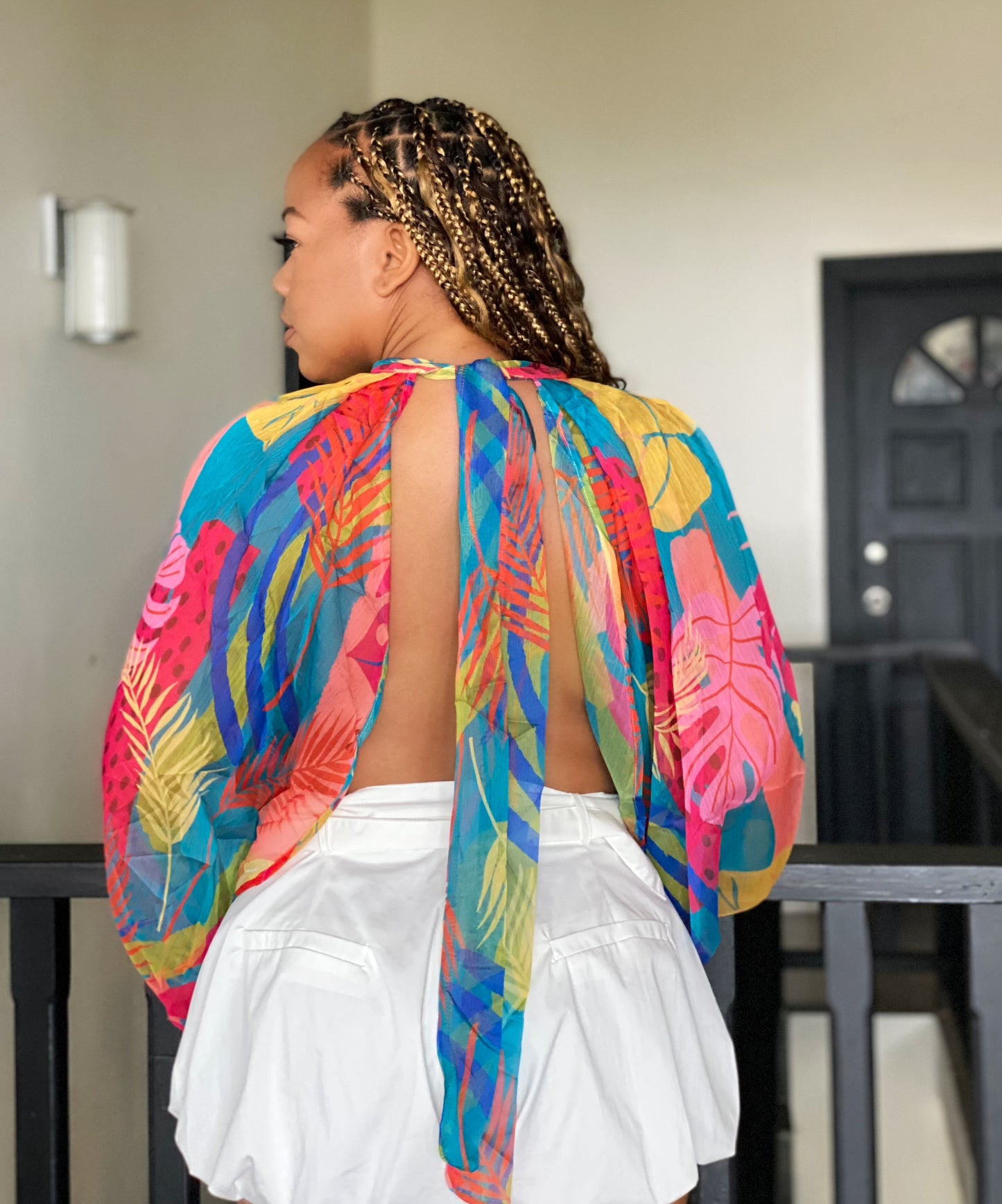 Tropical Mirage Balloon Sleeve Blouse