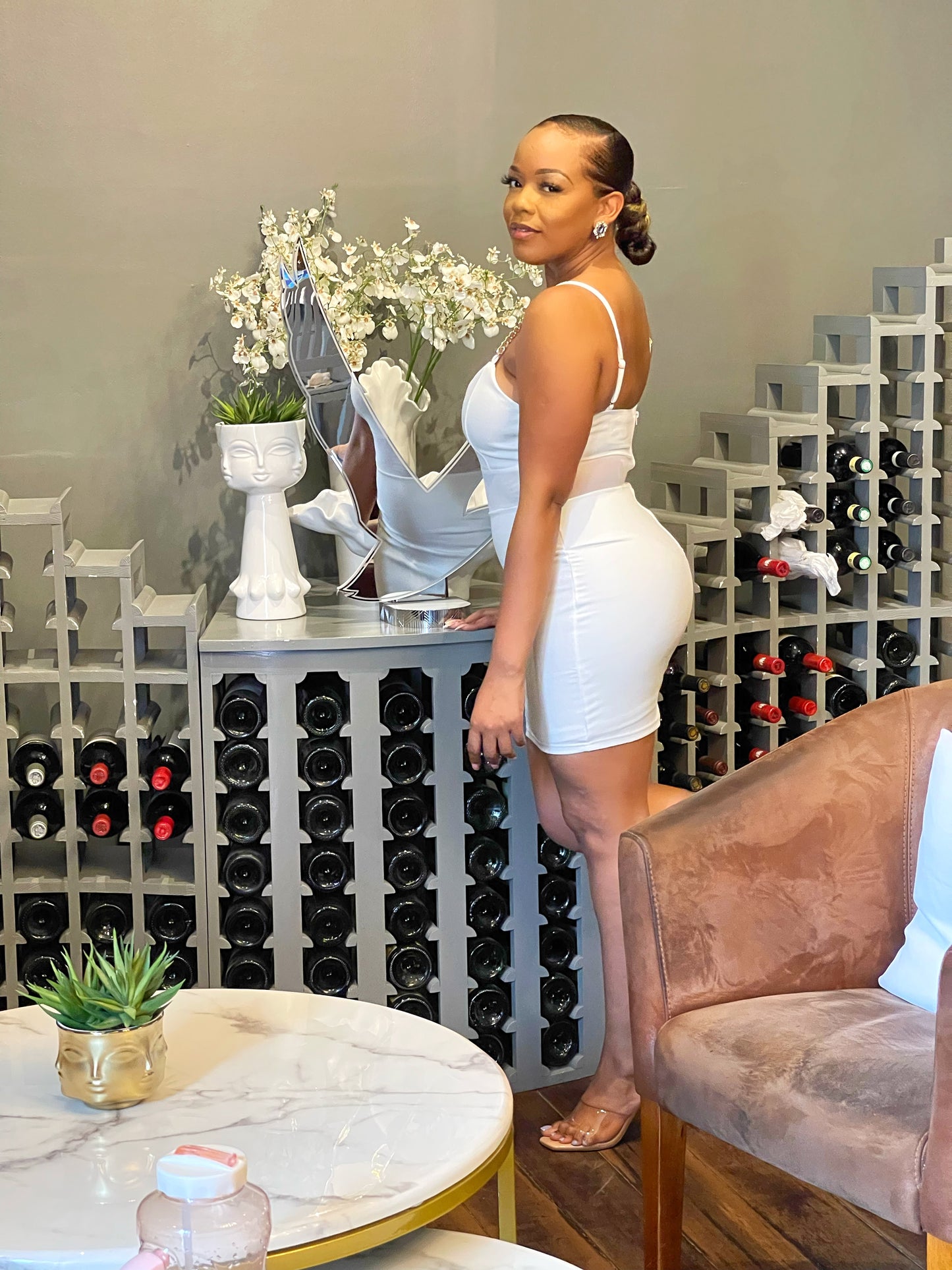 Gold Chain Strap White Dress