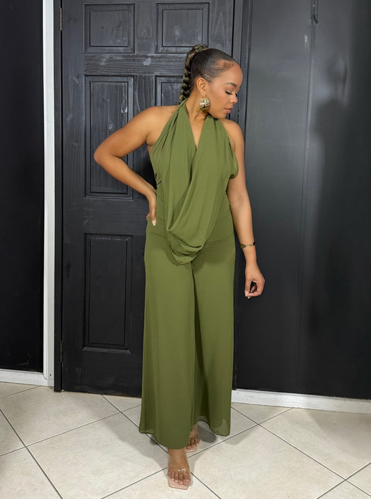 Olive Halter Jumpsuit