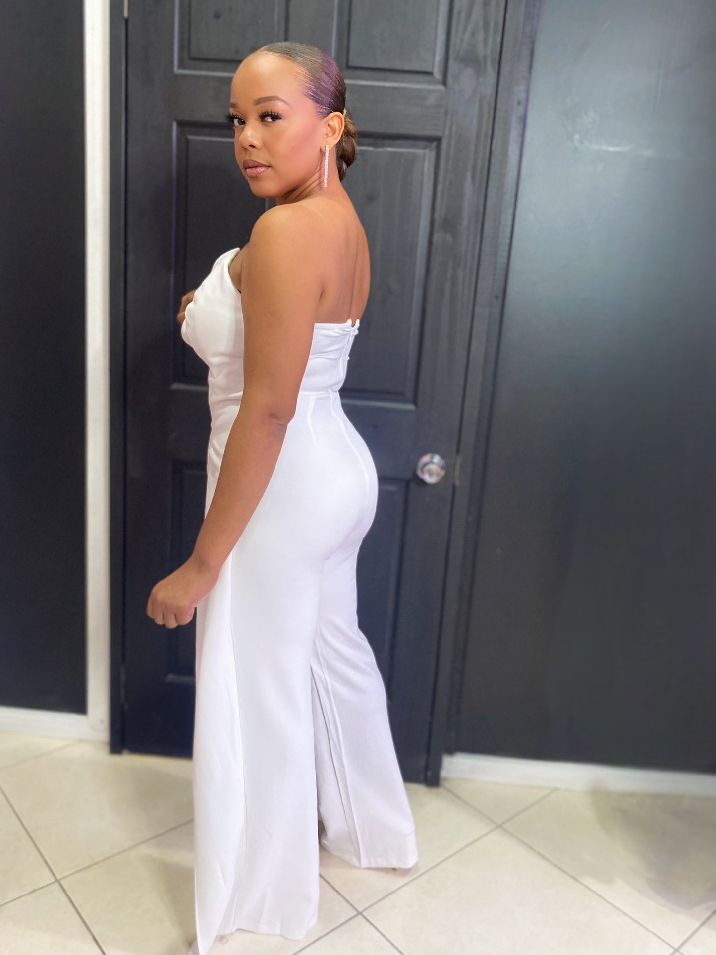 White Tube Rhinestone Jumpsuit