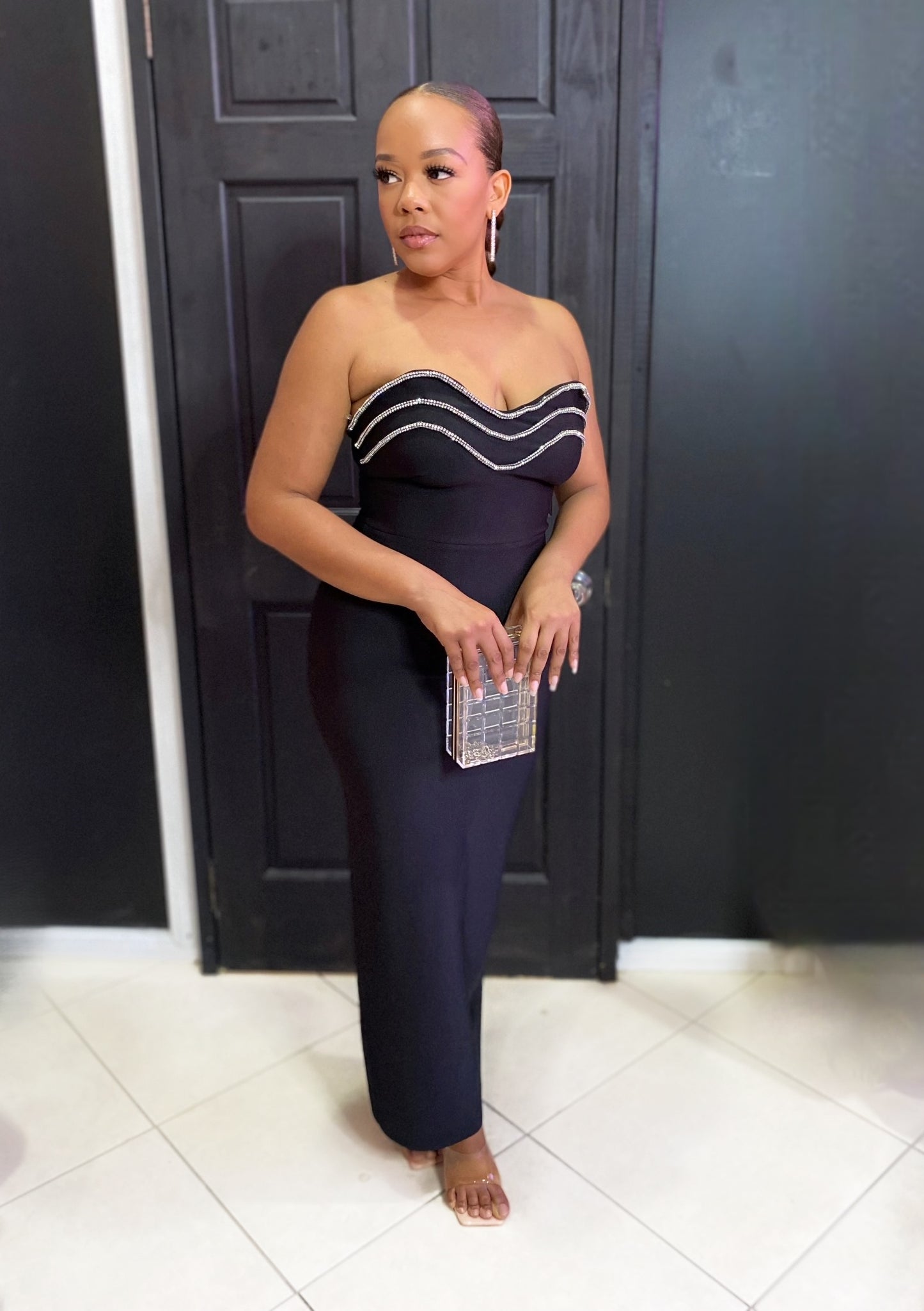 Black Tube Rhinestone Bandage Dress