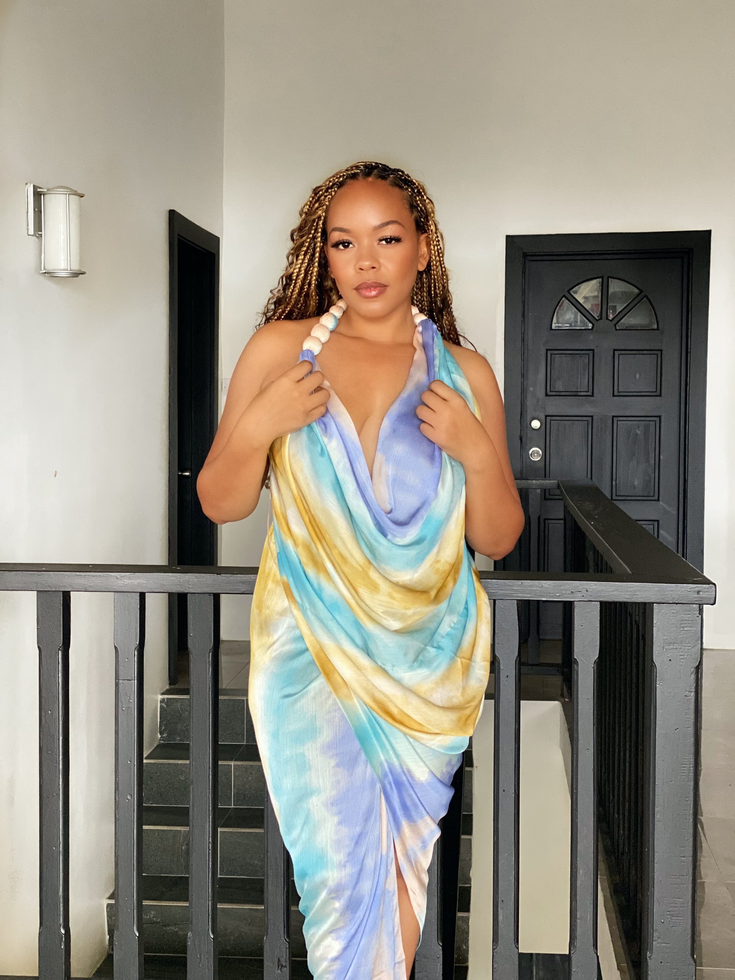 Ocean Side Beaded Halter Dress