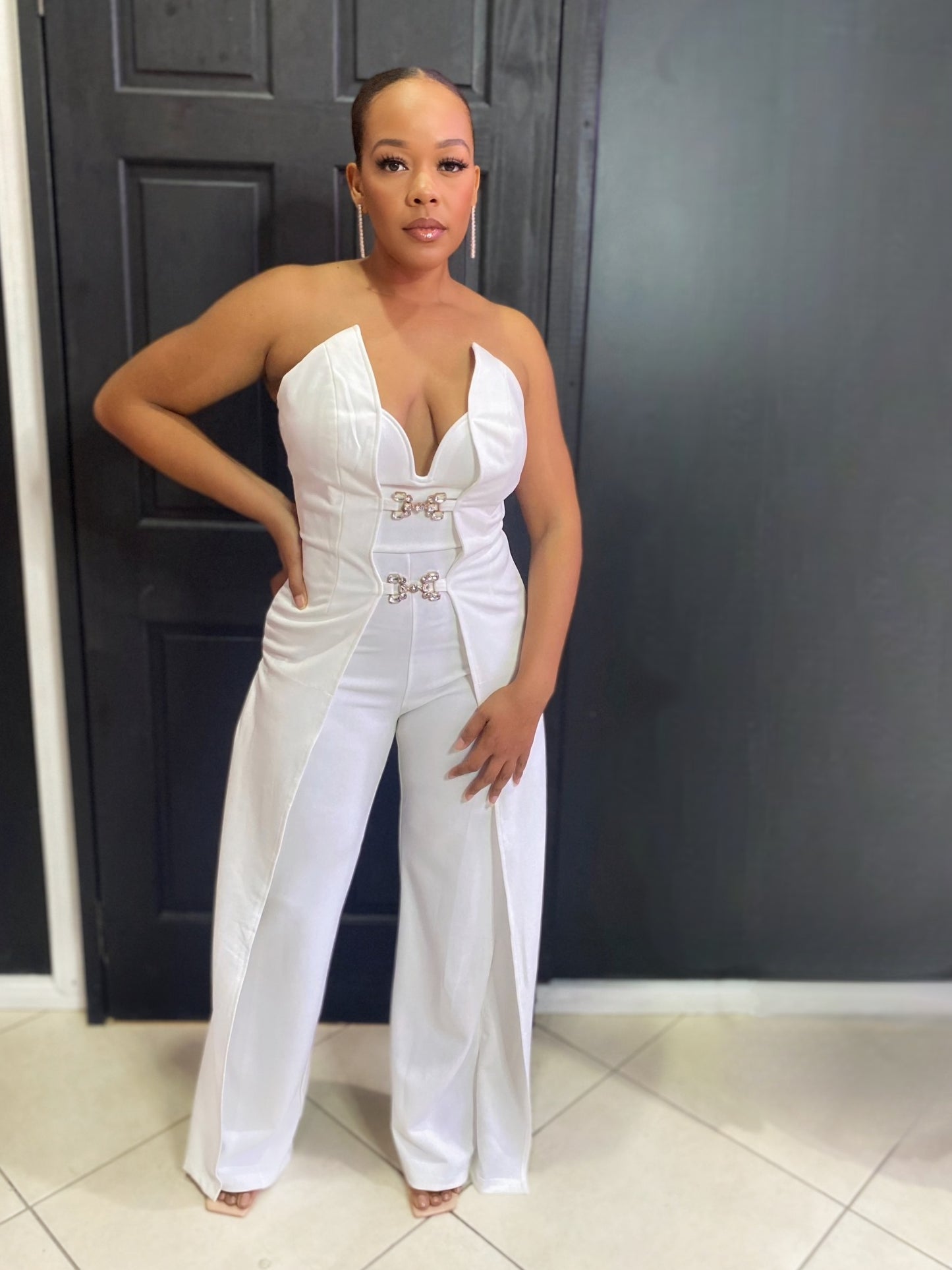 White Tube Rhinestone Jumpsuit