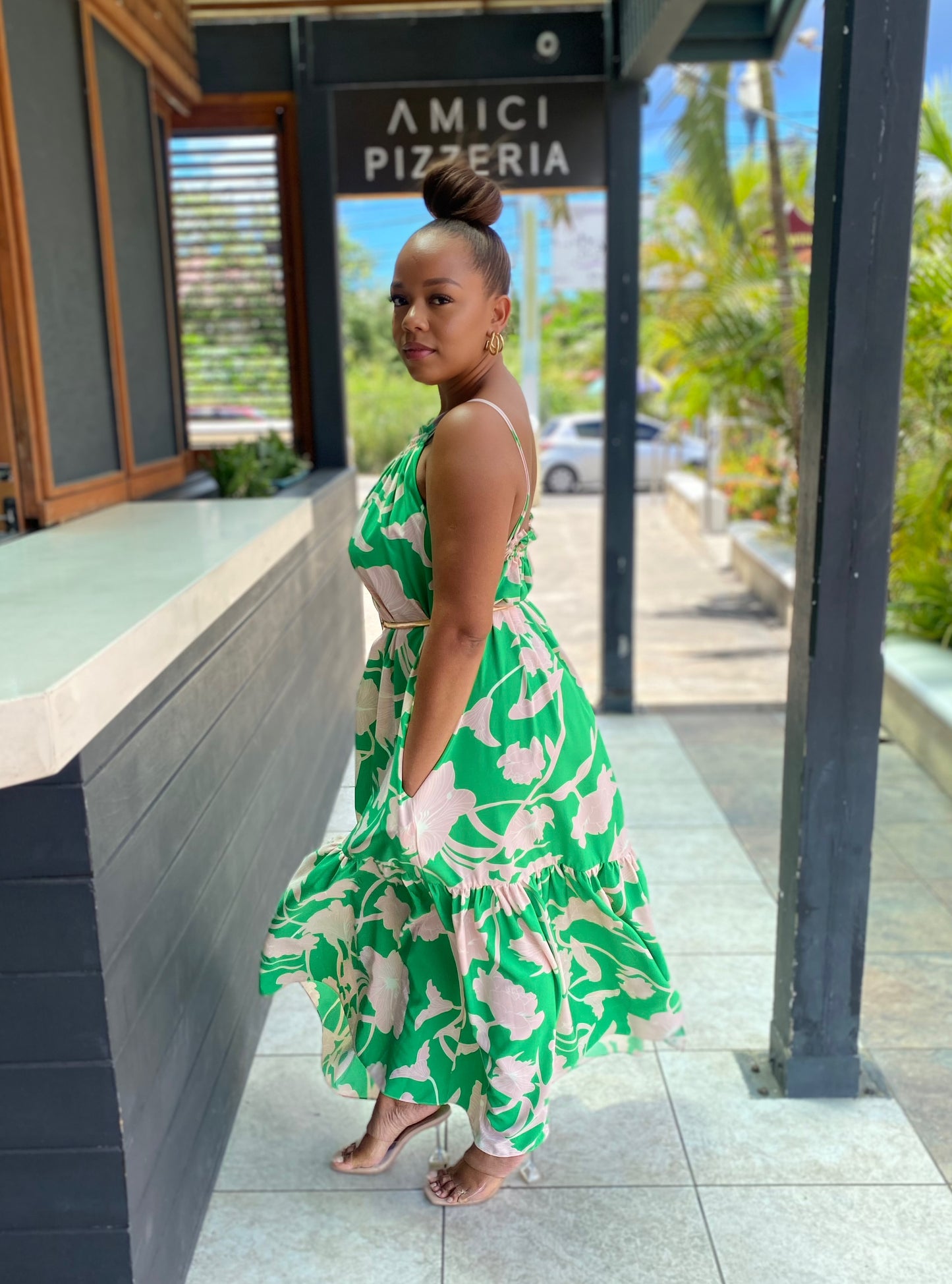 Flowered Green Maxi Dress