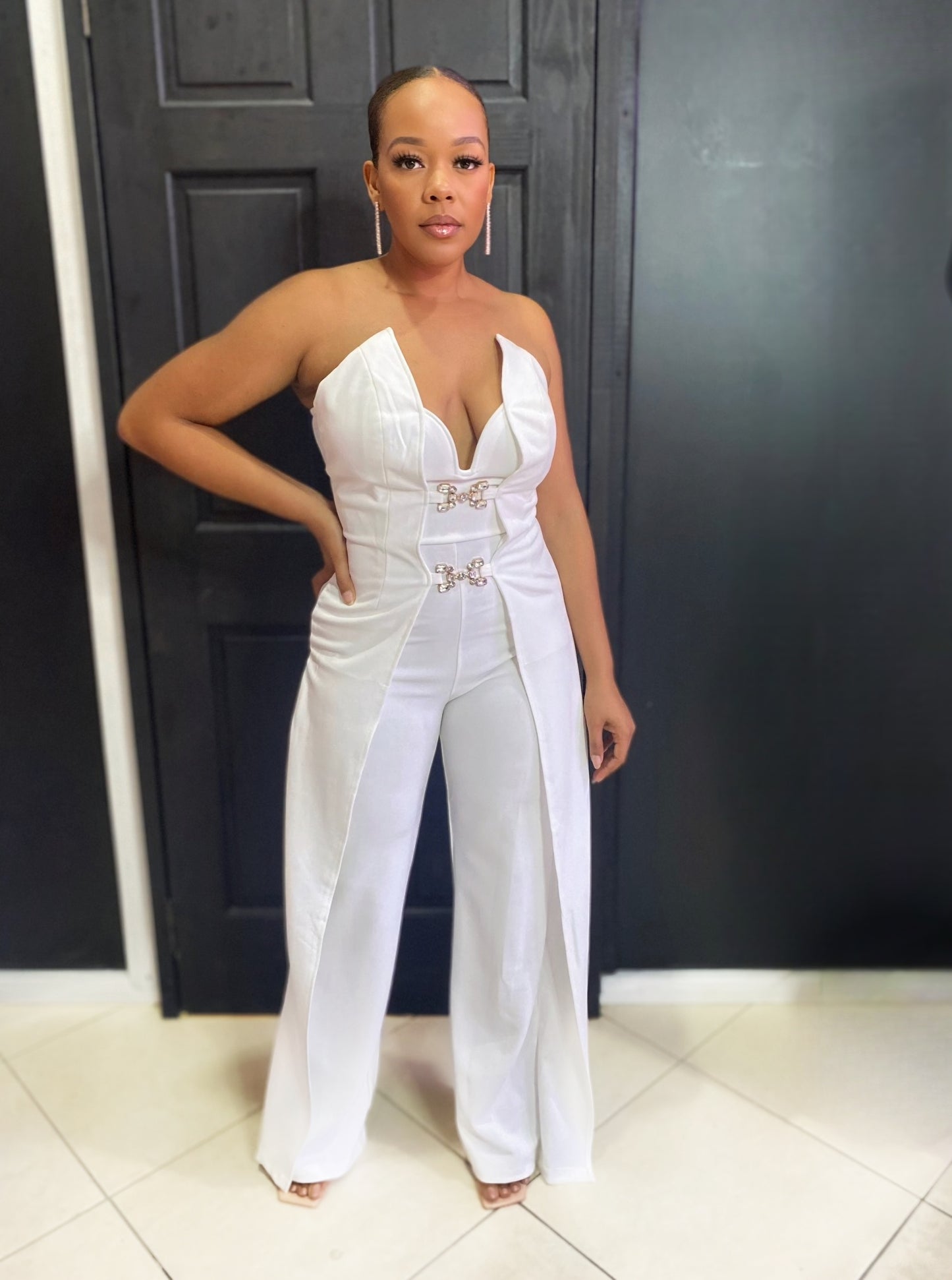 White Tube Rhinestone Jumpsuit