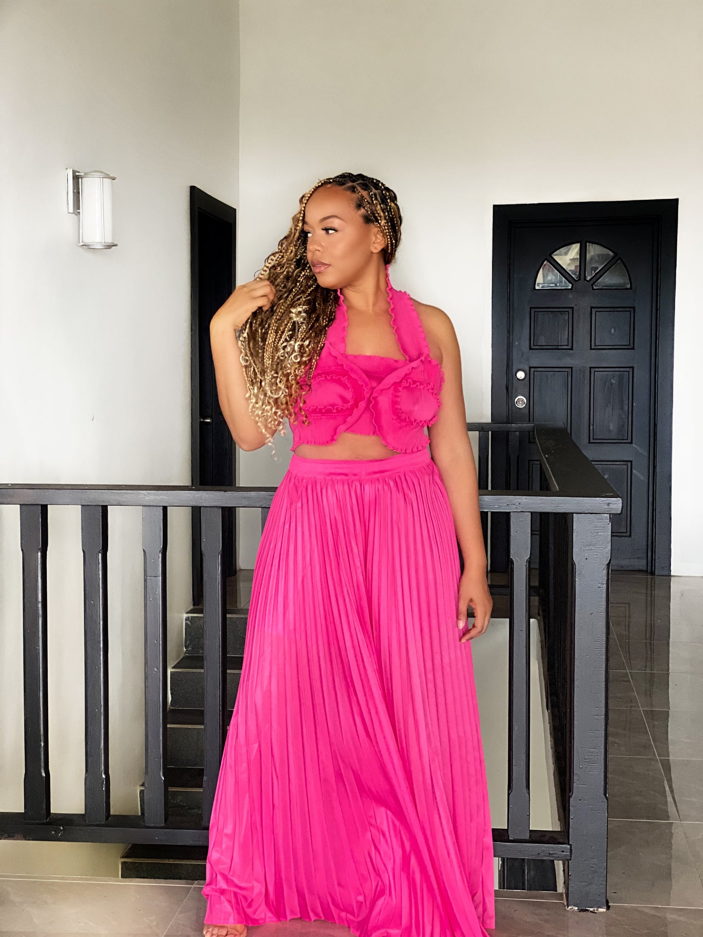 Fuchsia Pleated Two-Piece Set