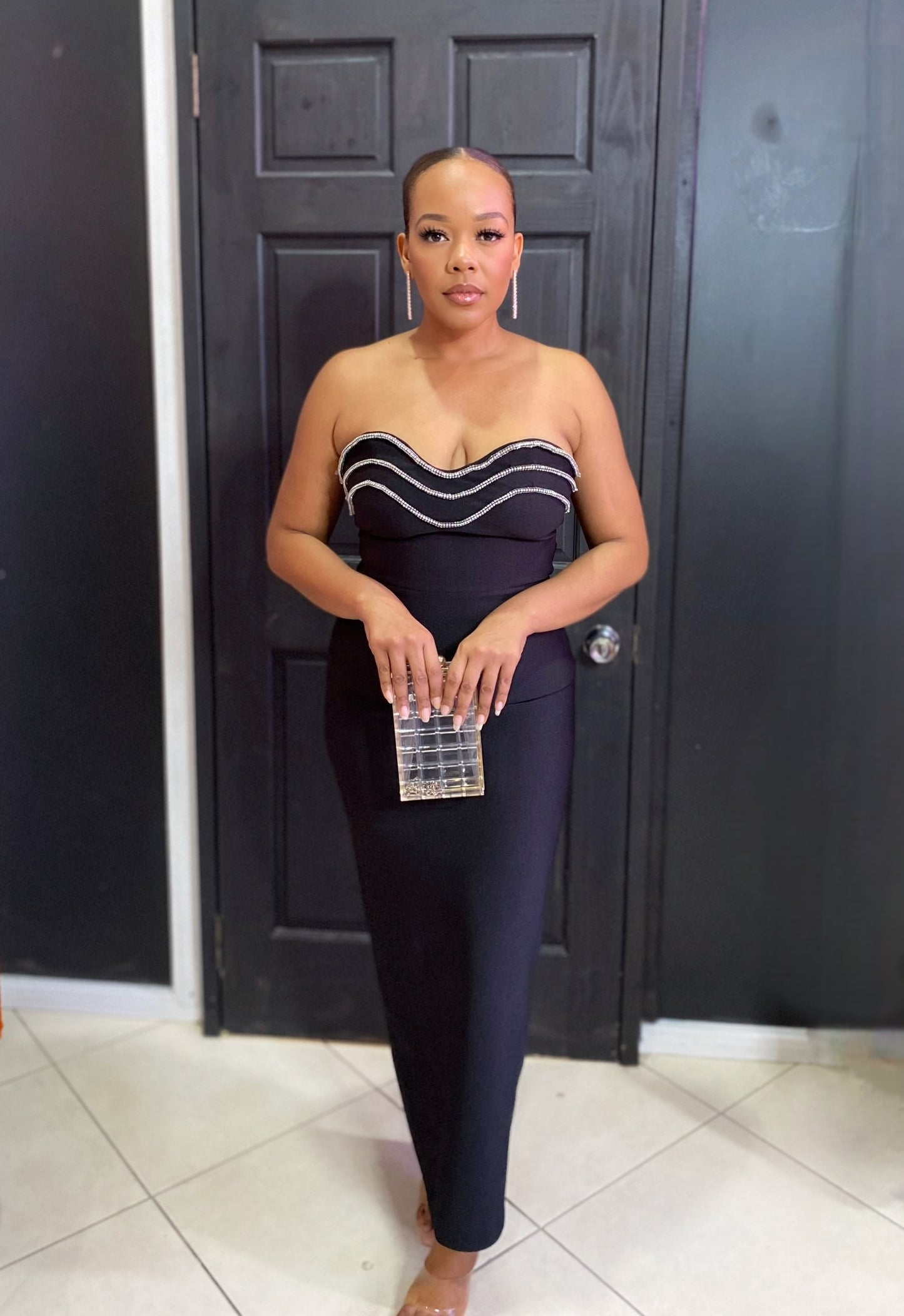 Black Tube Rhinestone Bandage Dress