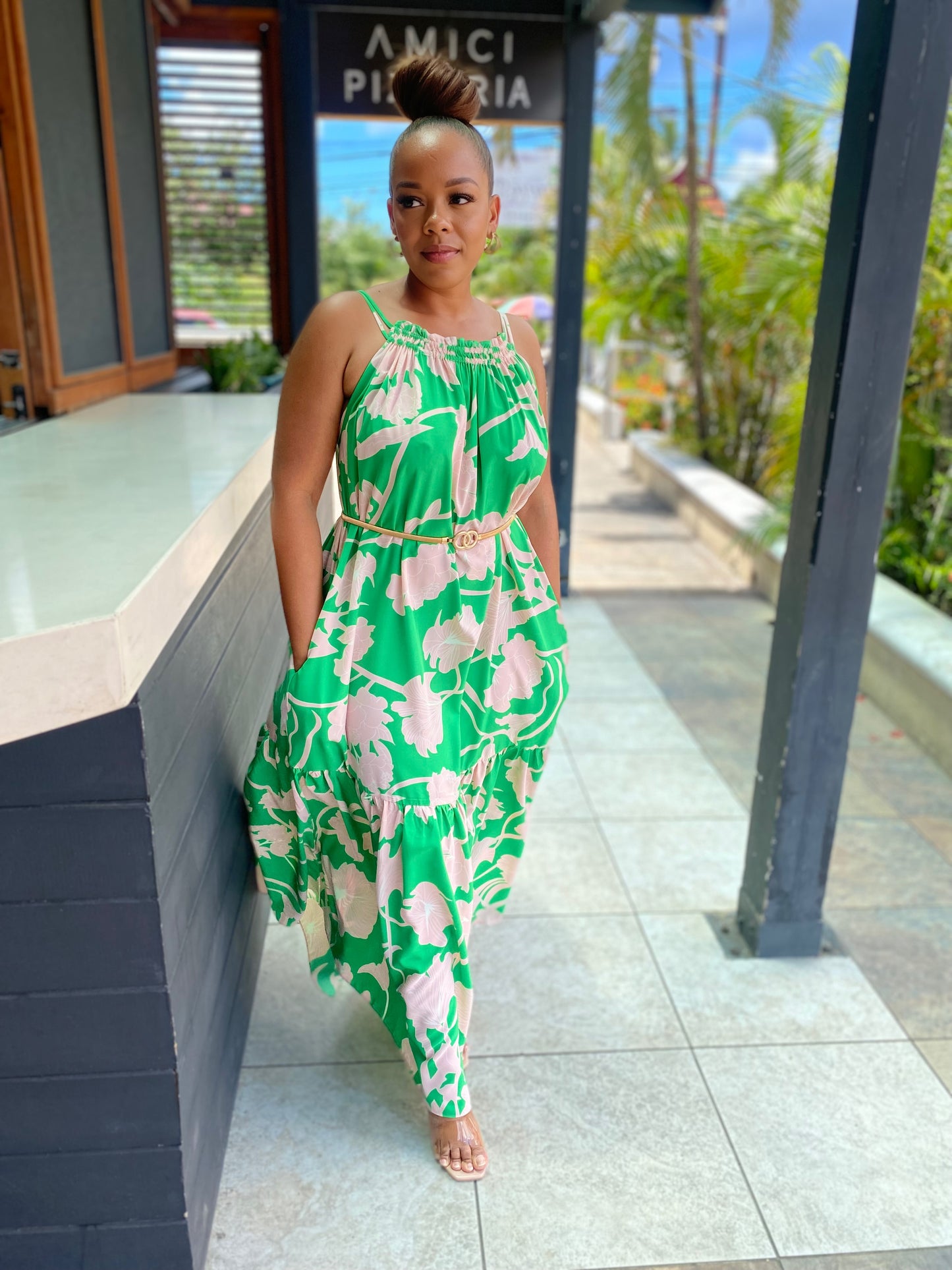 Flowered Green Maxi Dress