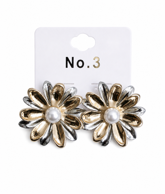 Gold & Silver Floral Earring