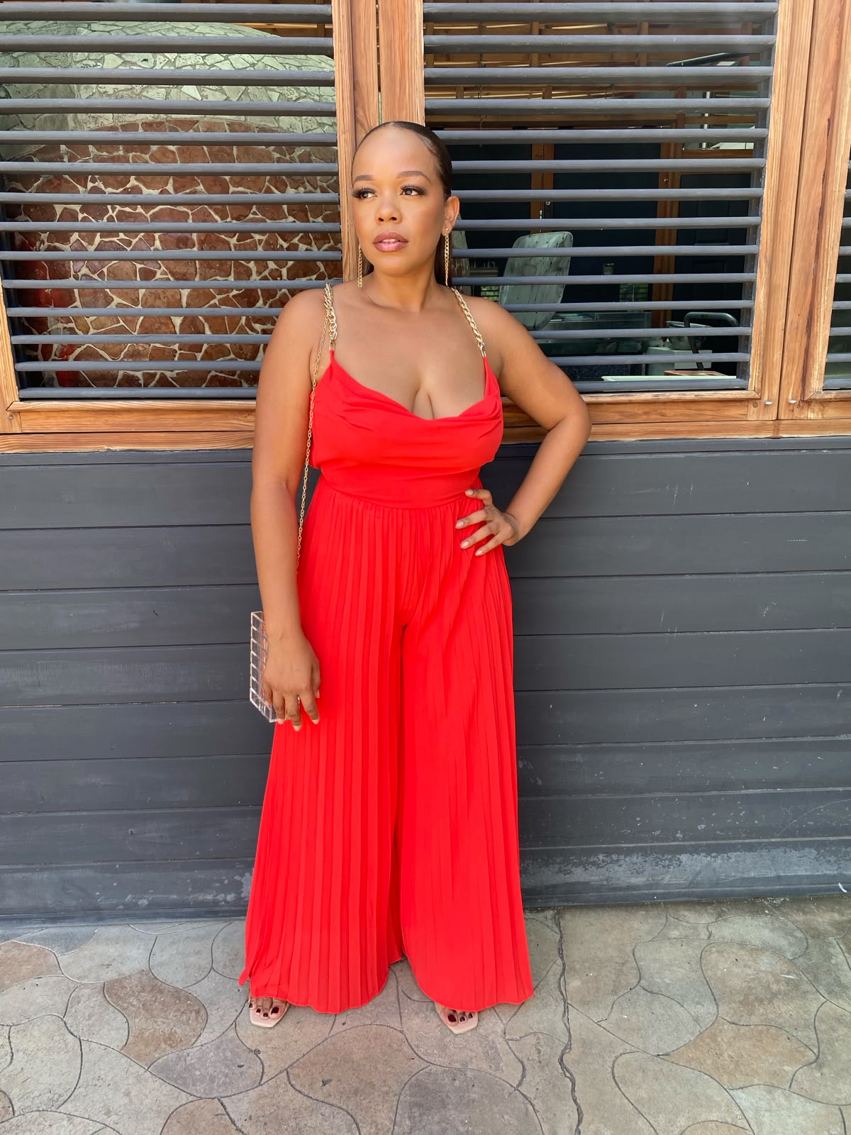 Red Gold Chain Strap Jumpsuit