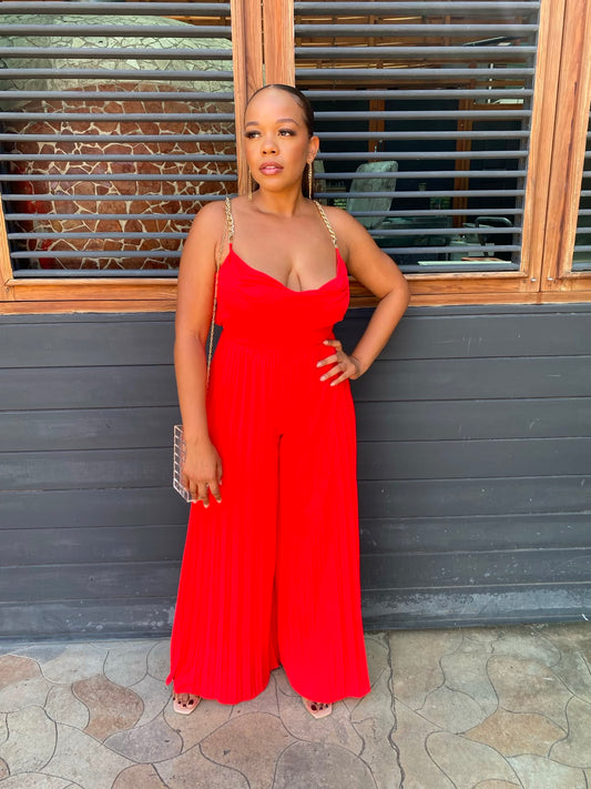 Red Gold Chain Strap Jumpsuit