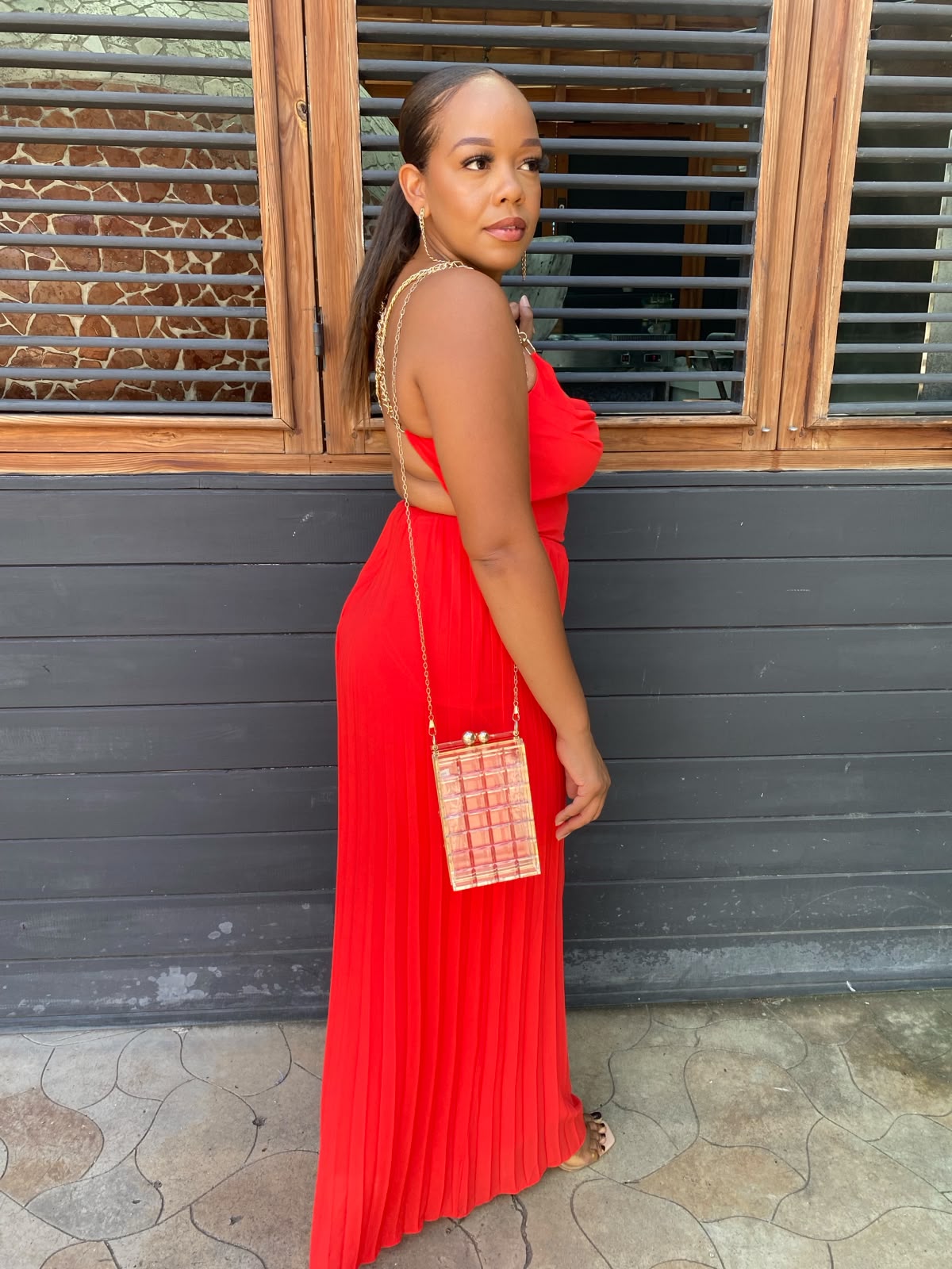Red Gold Chain Strap Jumpsuit