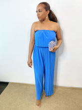 Load image into Gallery viewer, Blue Pleated Wide Leg Jumpsuit

