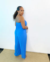 Load image into Gallery viewer, Blue Pleated Wide Leg Jumpsuit
