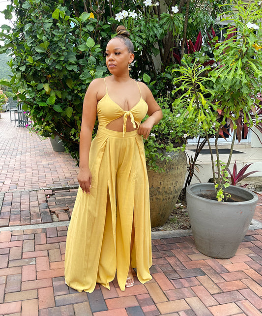 Mustard Front Tie Jumpsuit