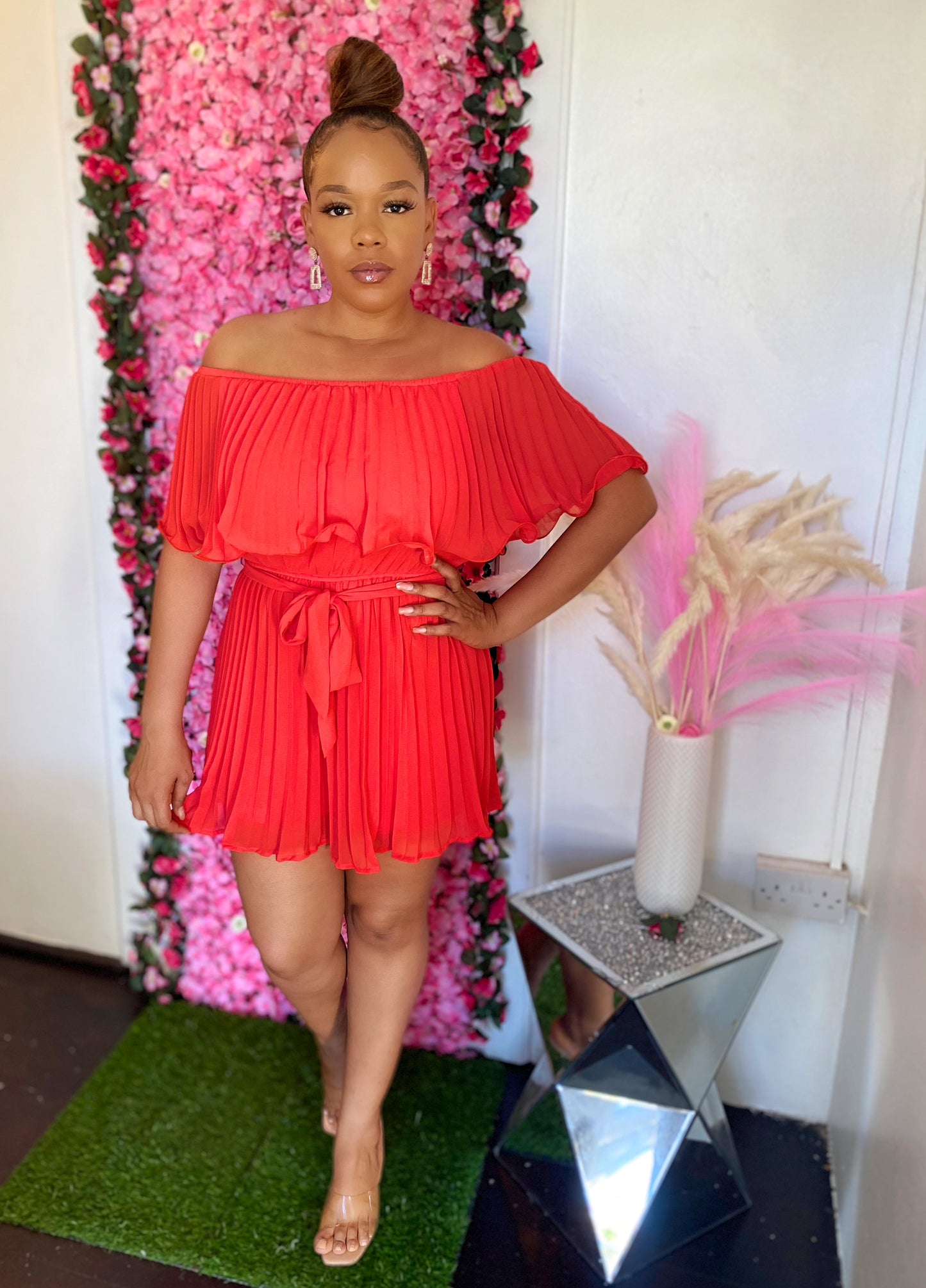 Coral Ruffle Romper